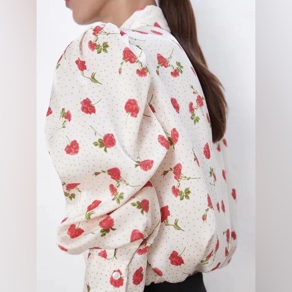 🦋 BLOGGERS FAVORITE 🦋 ZARA FLORAL PRINT PUFF-SLEEVE BLOUSE SHIRT SIZE M - Picture 11 of 15